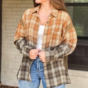 NWT Peach Love California Plaid Shirt size small (oversized)